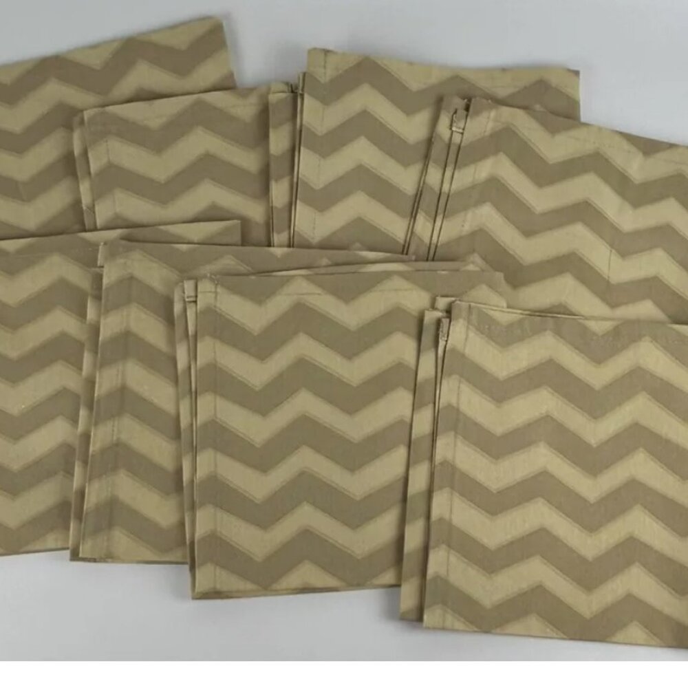 Coton Colors Set Of 8 Cloth Table Napkins Brown Chevron Print Zig Zag 15 X 15